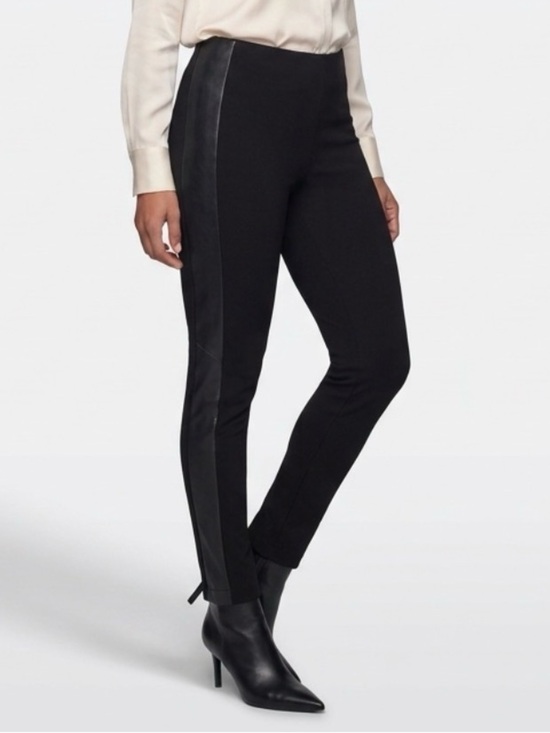 J. Jill Pants - J.Jill Petite Black Ponte Knit Pull-On Ankle Pants Faux Leather Side Stripe SP